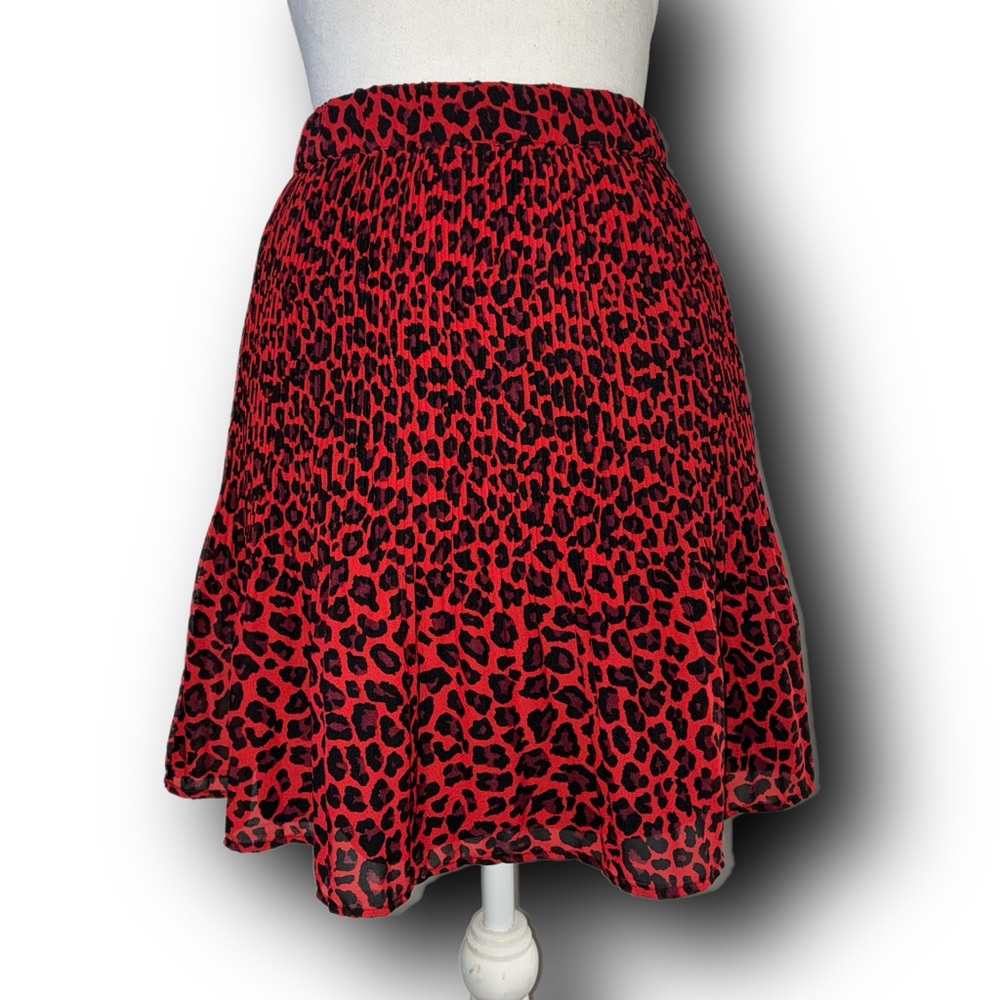 Brave Soul Red Leopard A-Line Pleated Mini Skirt Skater Girl Vibes